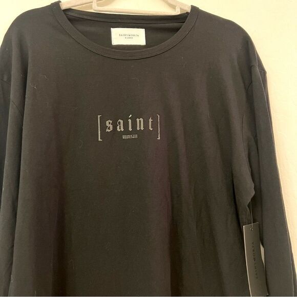 NWT Saint Morta LOGO Black Long Sleeve Crew Neck T-Shirt in Black Size X Large - Picture 2 of 6